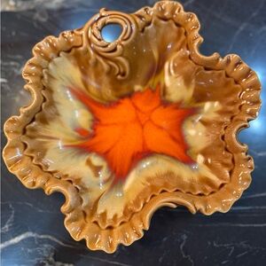 Vintage Belgo Ceramic Bowl with Orange and Brown Swirl circa 1950